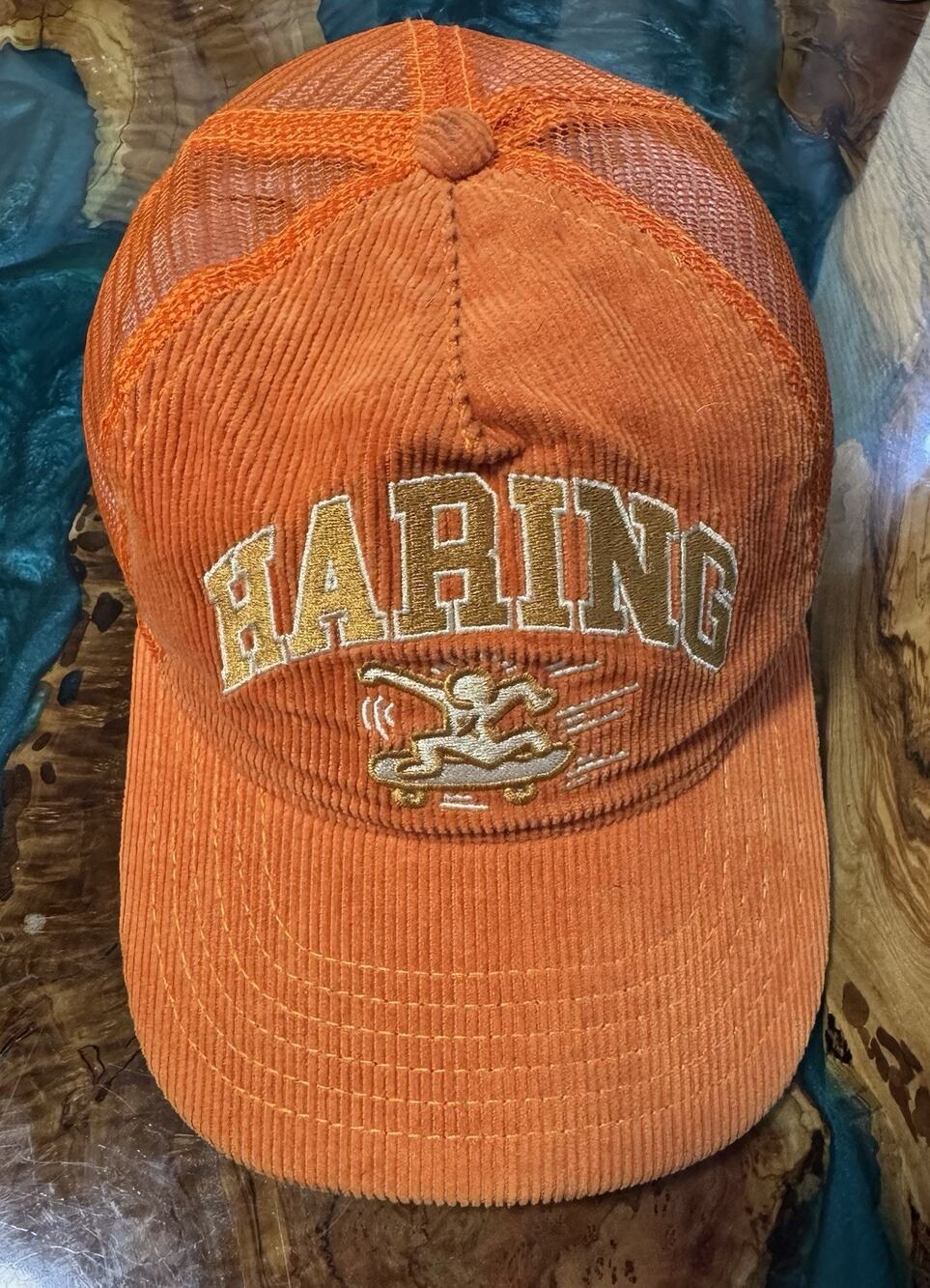 Keith Haring Hat Cap Orange Corduroy Trucker Hat Mesh Snapback Skate Art
